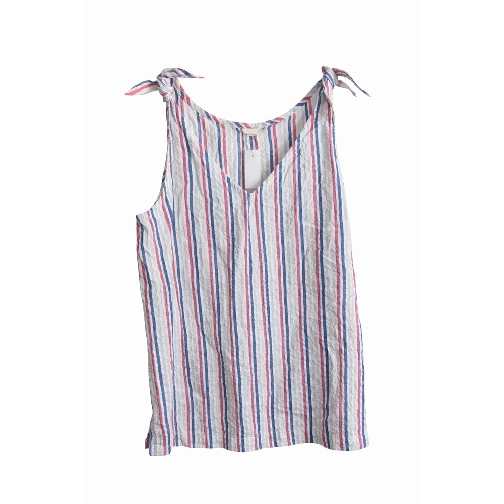 LOFT Outlet Striped Cotton Tie-Shoulder Top XL Flowy V-Neck MSRP $55